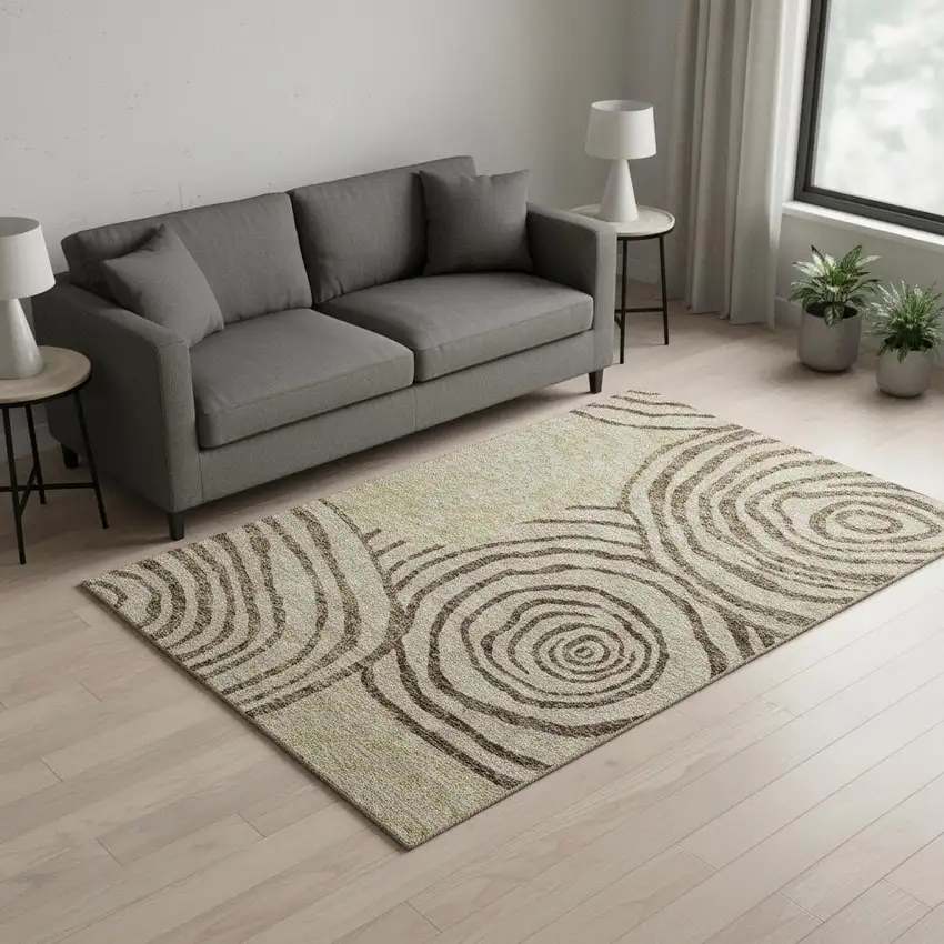Brown Beige And Taupe Abstract Washable Area Rug With UV Protection Photo 2