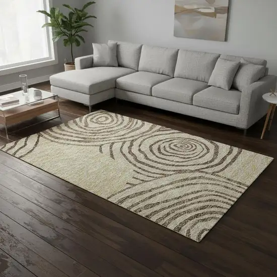 Brown Beige And Taupe Abstract Washable Area Rug With UV Protection Photo 2