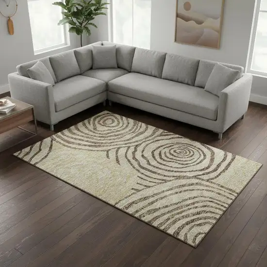 Brown Beige And Taupe Abstract Washable Area Rug With UV Protection Photo 2