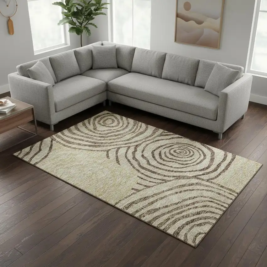 Brown Beige And Taupe Abstract Washable Area Rug With UV Protection Photo 2