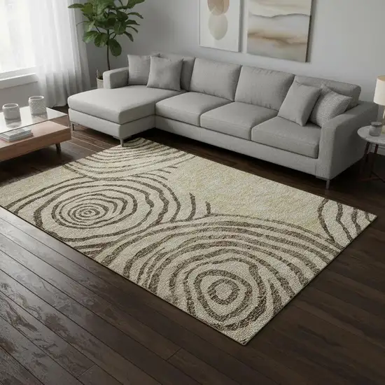 Brown Beige And Taupe Abstract Washable Area Rug With UV Protection Photo 2