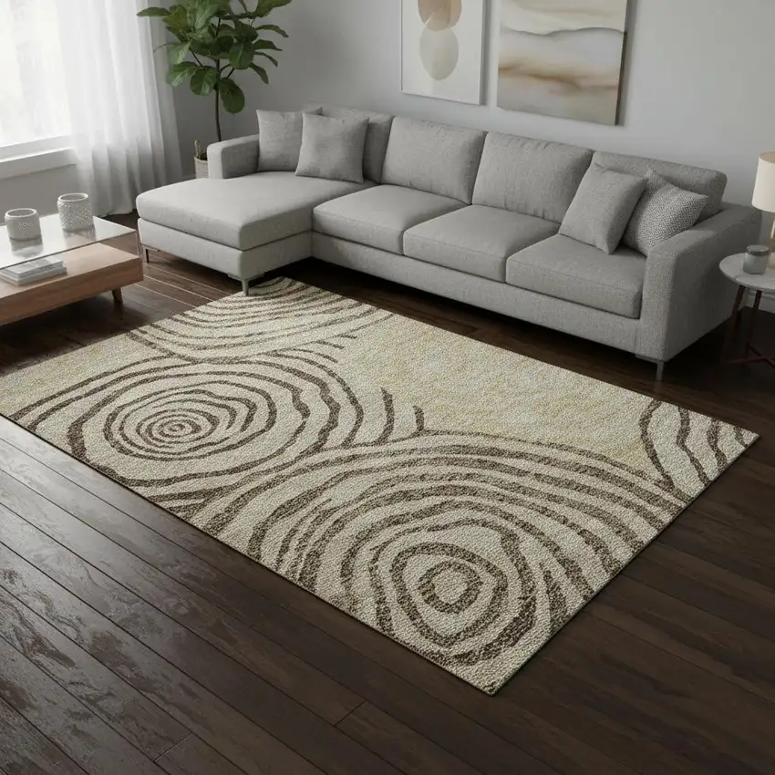 Brown Beige And Taupe Abstract Washable Area Rug With UV Protection Photo 2