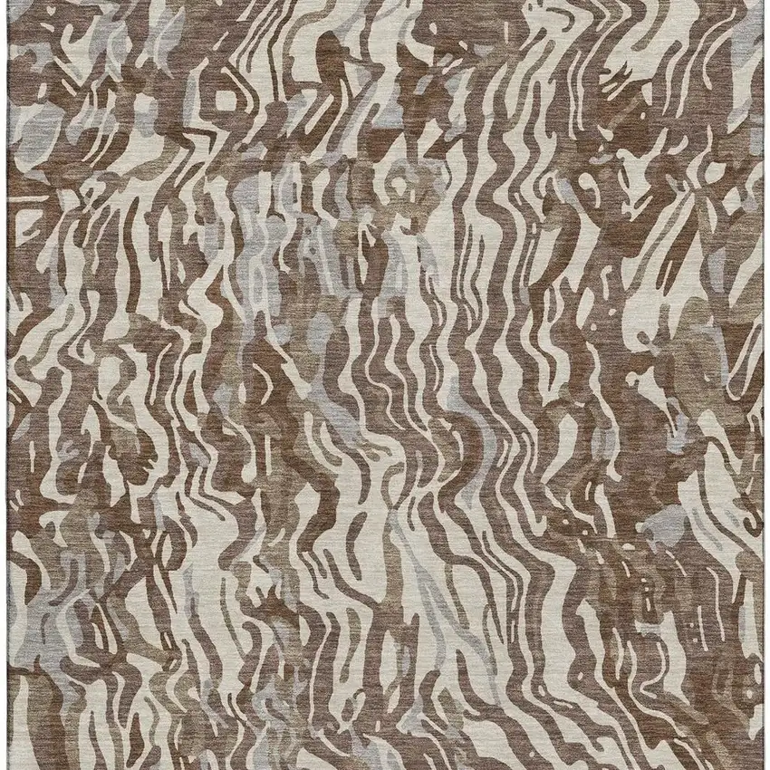 Brown Beige And Taupe Abstract Washable Area Rug With UV Protection Photo 3