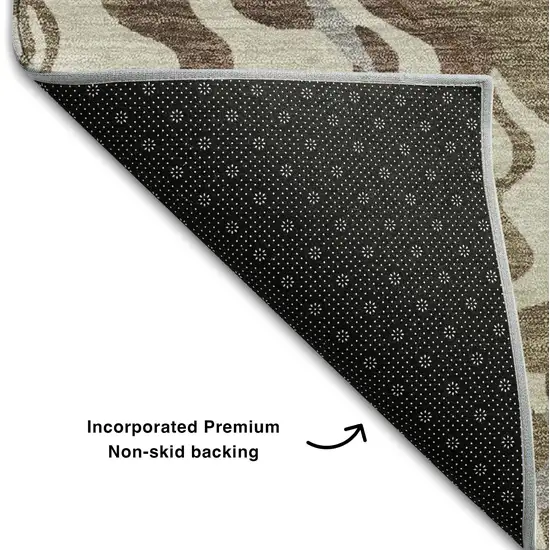Brown Beige And Taupe Abstract Washable Area Rug With UV Protection Photo 6