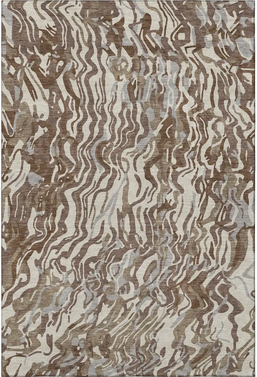 Brown Beige And Taupe Abstract Washable Area Rug With UV Protection Photo 3