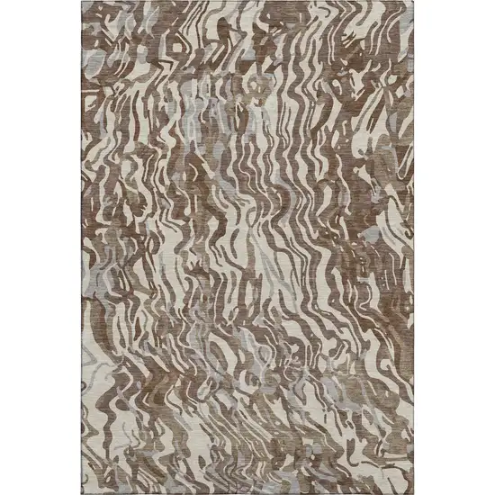Brown Beige And Taupe Abstract Washable Area Rug With UV Protection Photo 1