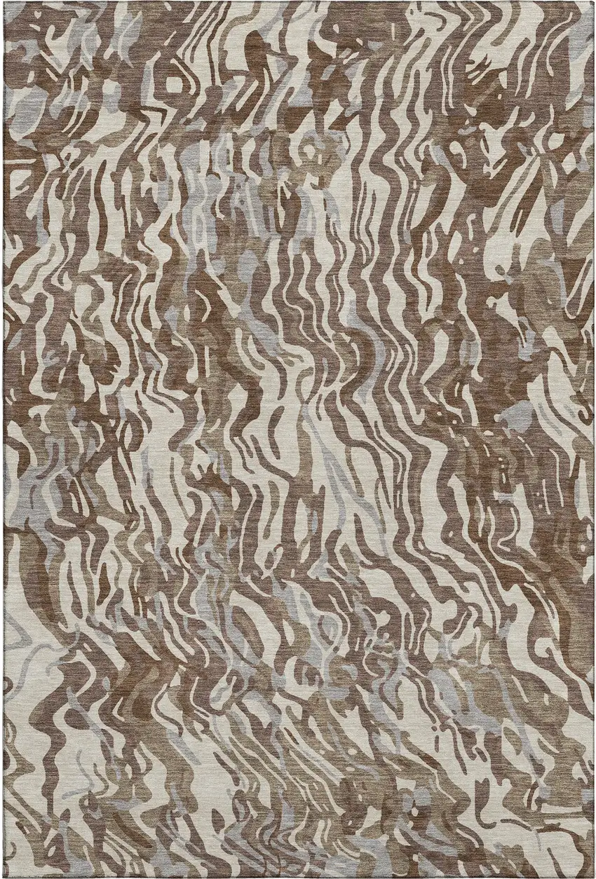 Brown Beige And Taupe Abstract Washable Area Rug With UV Protection Photo 1
