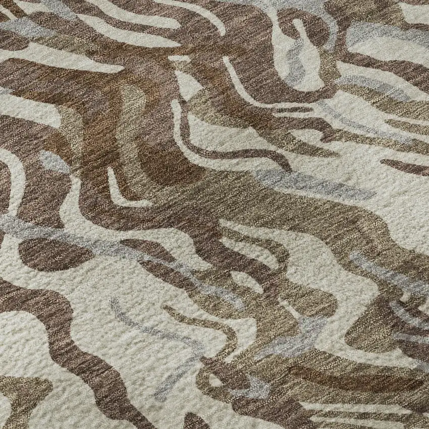 Brown Beige And Taupe Abstract Washable Area Rug With UV Protection Photo 9