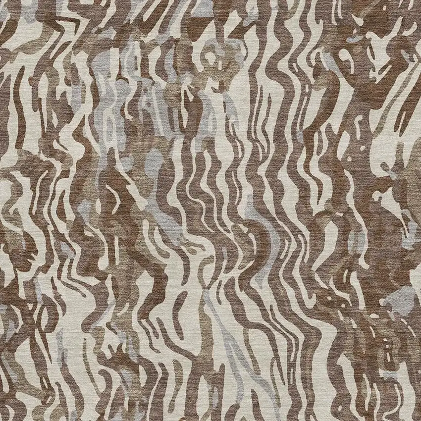 Brown Beige And Taupe Abstract Washable Area Rug With UV Protection Photo 2