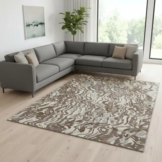 Brown Beige And Taupe Abstract Washable Area Rug With UV Protection Photo 2