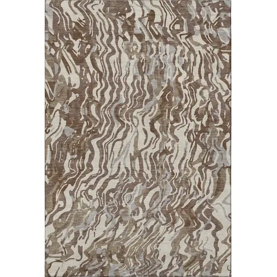 Brown Beige And Taupe Abstract Washable Area Rug With UV Protection Photo 3
