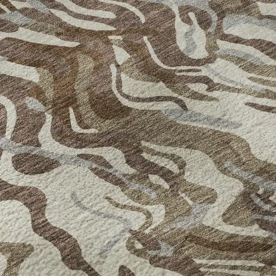 Brown Beige And Taupe Abstract Washable Area Rug With UV Protection Photo 9