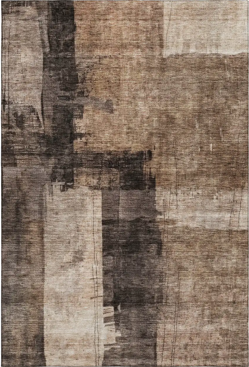 Brown Beige And Taupe Abstract Washable Area Rug With UV Protection Photo 3