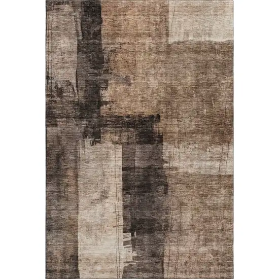 Brown Beige And Taupe Abstract Washable Area Rug With UV Protection Photo 3