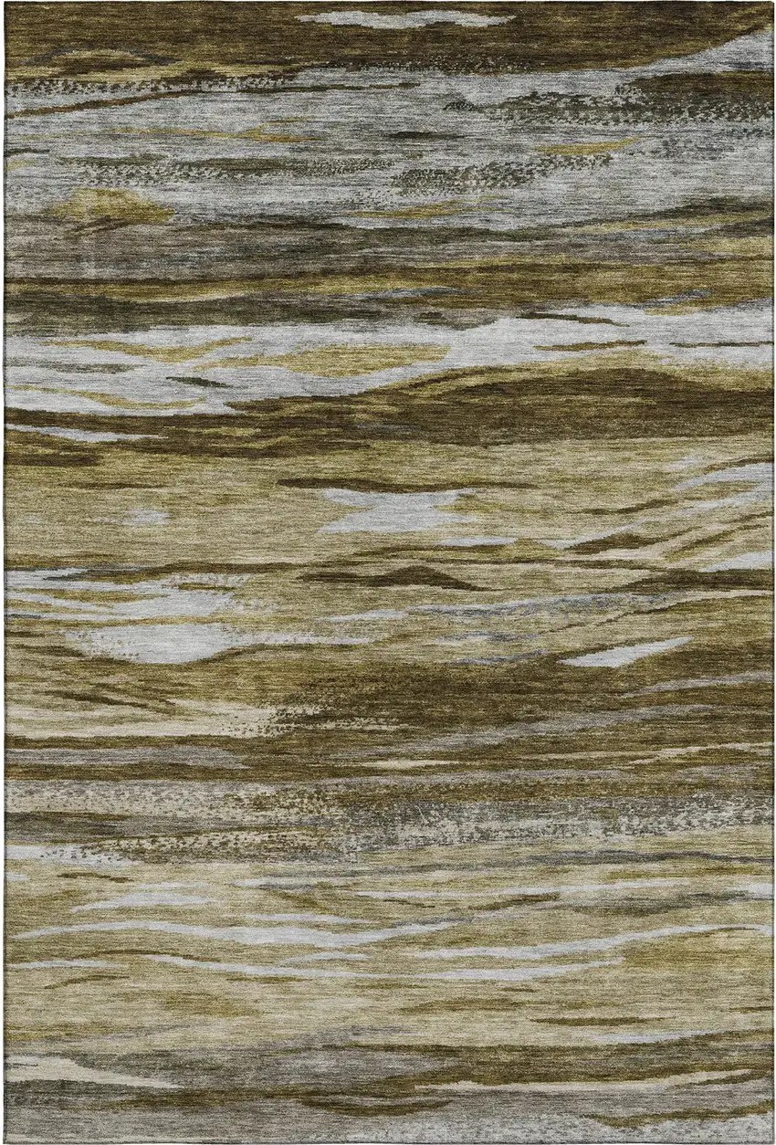 Brown Beige And Taupe Abstract Washable Area Rug With UV Protection Photo 1