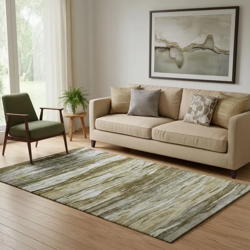 Brown Beige And Taupe Abstract Washable Area Rug With UV Protection Photo 2