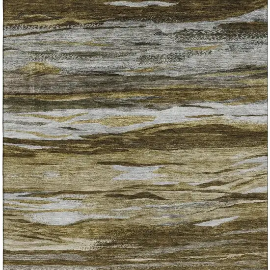 Brown Beige And Taupe Abstract Washable Area Rug With UV Protection Photo 4