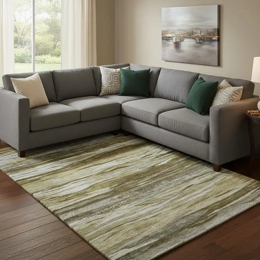 Brown Beige And Taupe Abstract Washable Area Rug With UV Protection Photo 2