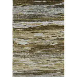 Photo of Brown Beige And Taupe Abstract Washable Area Rug With UV Protection