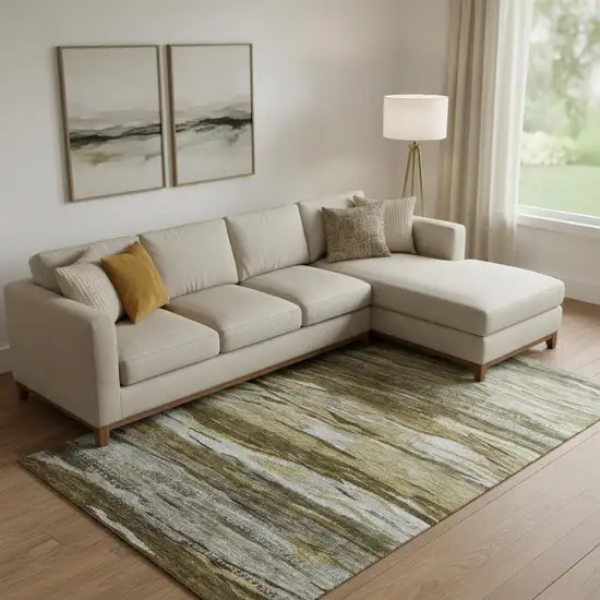 Brown Beige And Taupe Abstract Washable Area Rug With UV Protection Photo 2