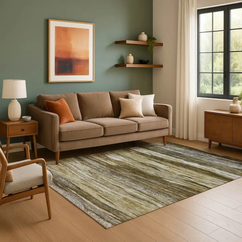 Brown Beige And Taupe Abstract Washable Area Rug With UV Protection Photo 6