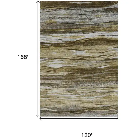 Brown Beige And Taupe Abstract Washable Area Rug With UV Protection Photo 9