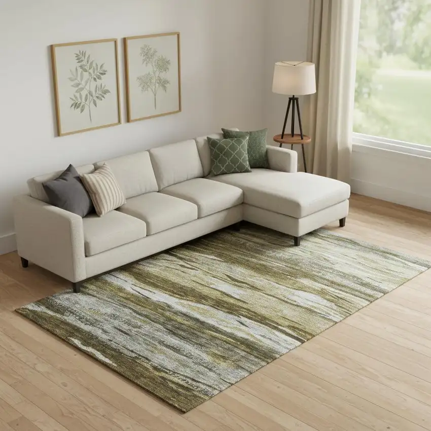 Brown Beige And Taupe Abstract Washable Area Rug With UV Protection Photo 1