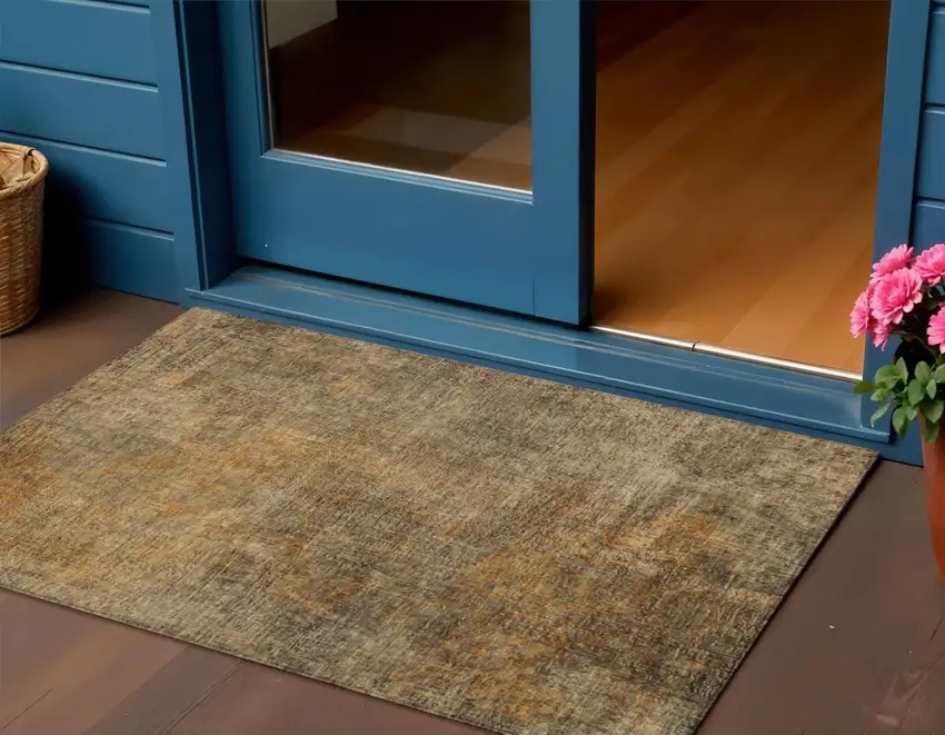 Brown Beige And Taupe Abstract Washable Indoor Outdoor Area Rug Photo 1