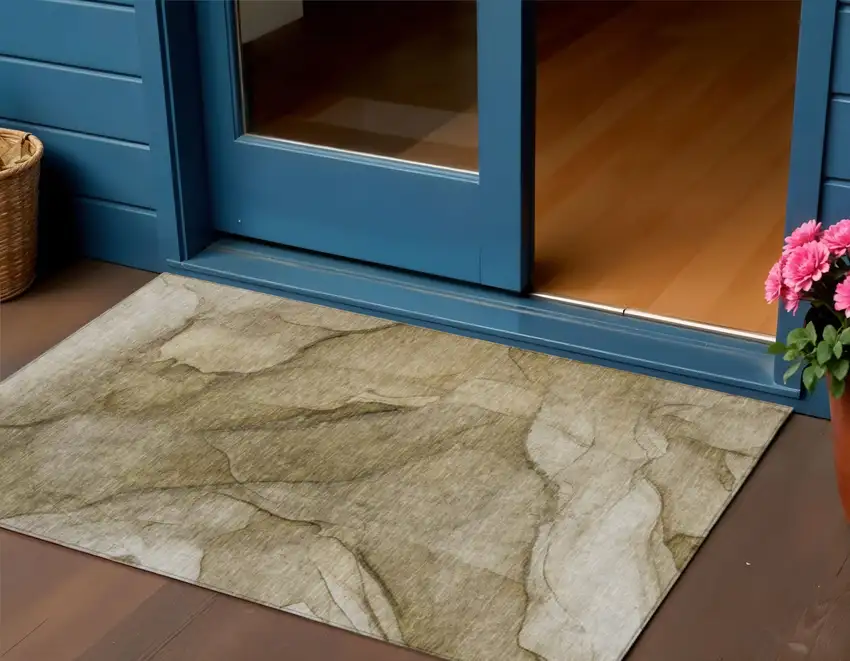 Brown Beige And Taupe Abstract Washable Indoor Outdoor Area Rug Photo 1