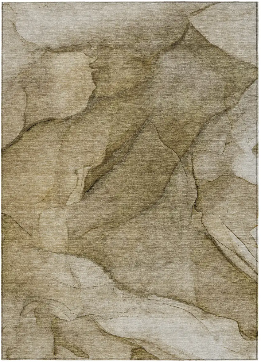 Brown Beige And Taupe Abstract Washable Indoor Outdoor Area Rug Photo 5