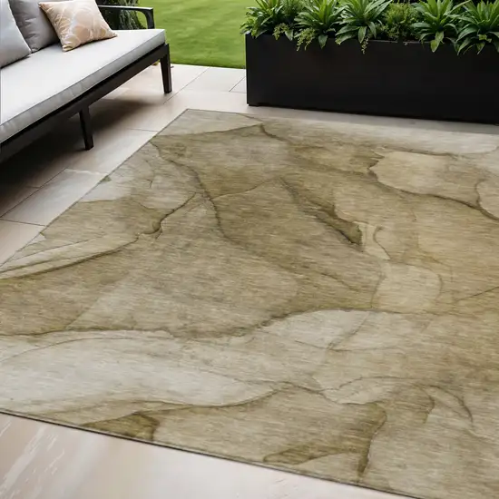 Brown Beige And Taupe Abstract Washable Indoor Outdoor Area Rug Photo 1