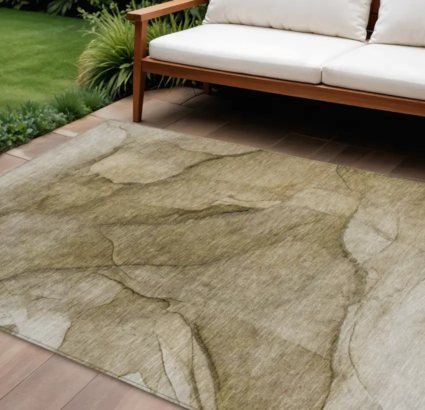 Brown Beige And Taupe Abstract Washable Indoor Outdoor Area Rug Photo 1