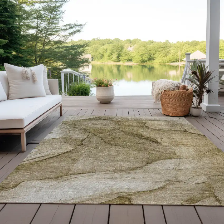 Brown Beige And Taupe Abstract Washable Indoor Outdoor Area Rug Photo 6