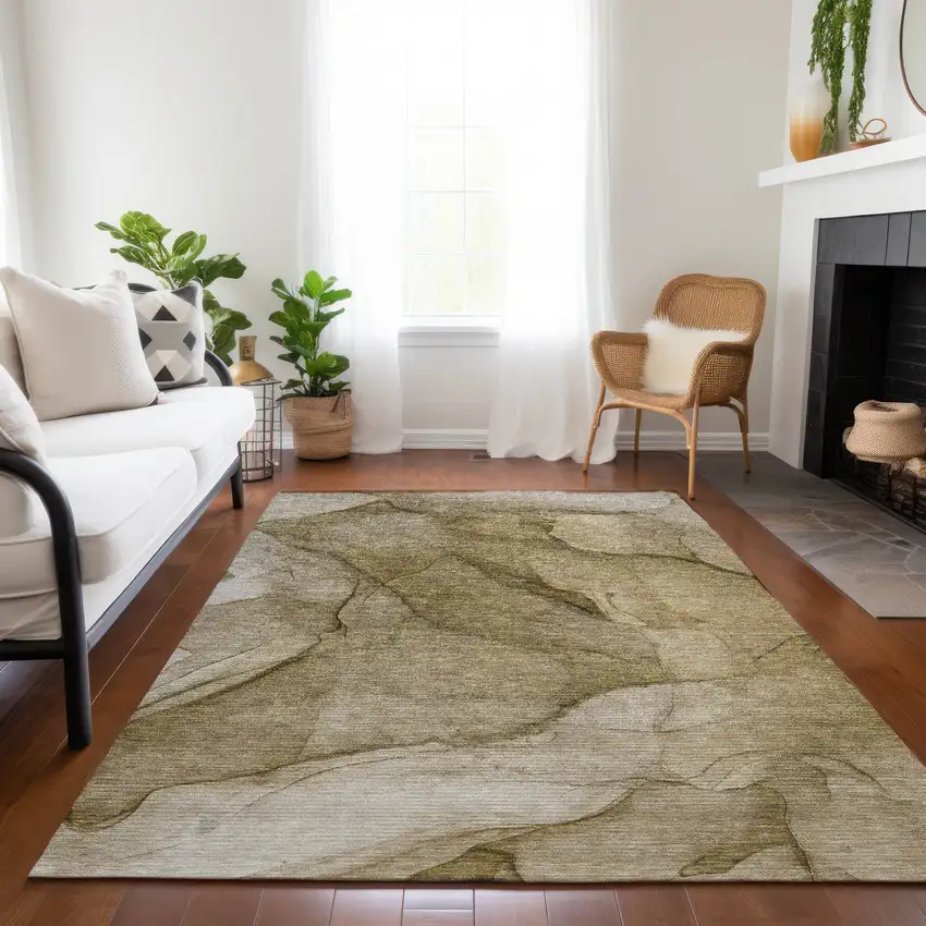 Brown Beige And Taupe Abstract Washable Indoor Outdoor Area Rug Photo 8