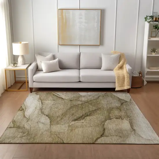 Brown Beige And Taupe Abstract Washable Indoor Outdoor Area Rug Photo 7