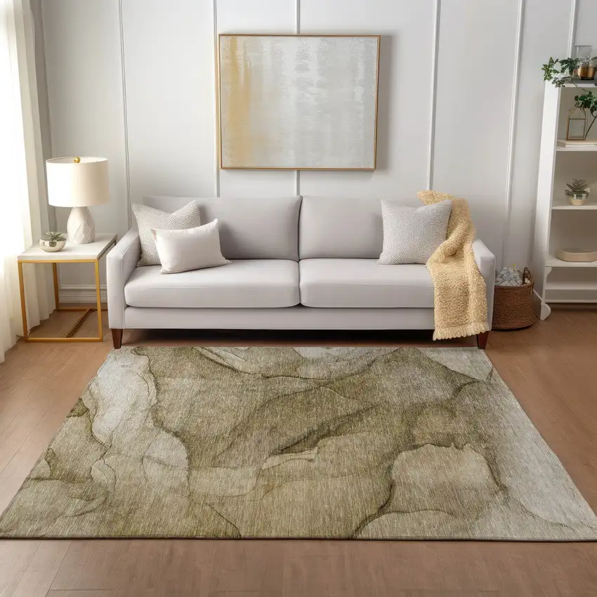 Brown Beige And Taupe Abstract Washable Indoor Outdoor Area Rug Photo 7