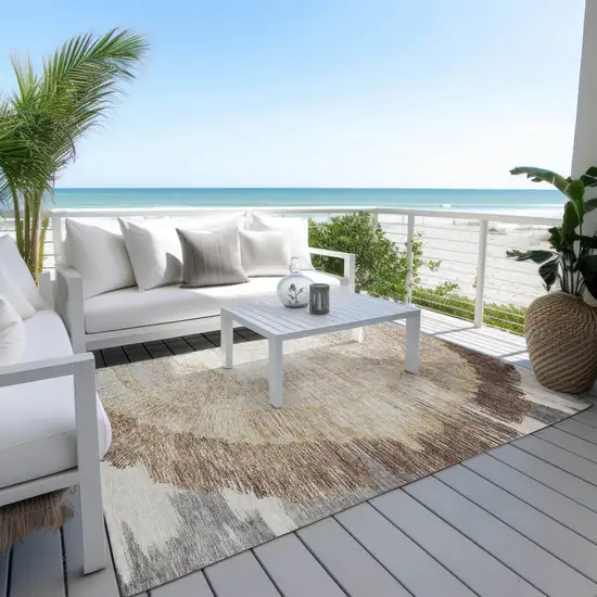 Brown Beige And Taupe Abstract Washable Indoor Outdoor Area Rug Photo 7
