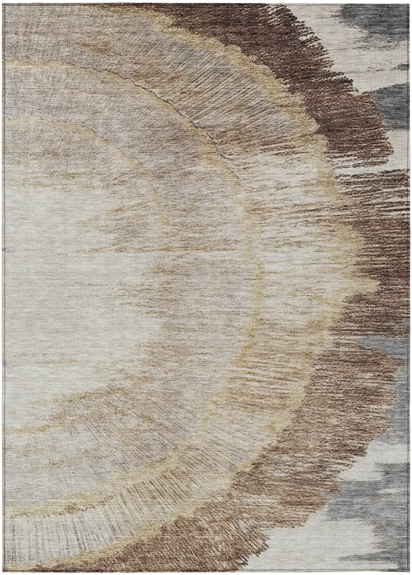 Brown Beige And Taupe Abstract Washable Indoor Outdoor Area Rug Photo 2