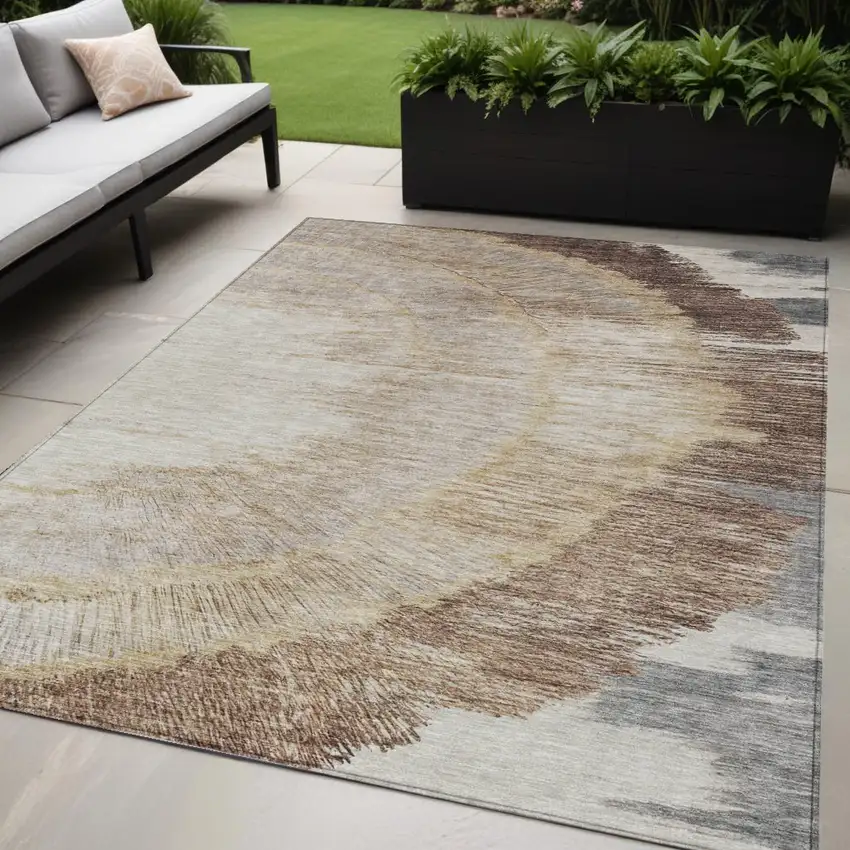 Brown Beige And Taupe Abstract Washable Indoor Outdoor Area Rug Photo 1