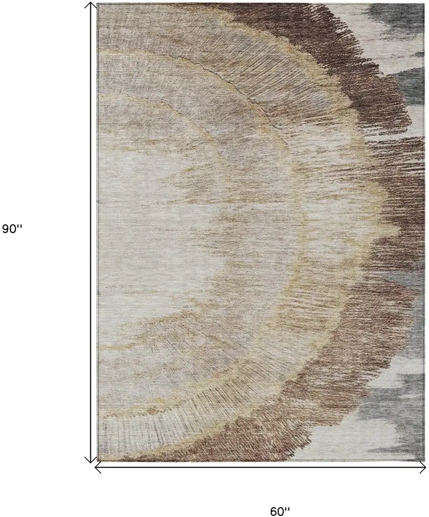 Brown Beige And Taupe Abstract Washable Indoor Outdoor Area Rug Photo 3