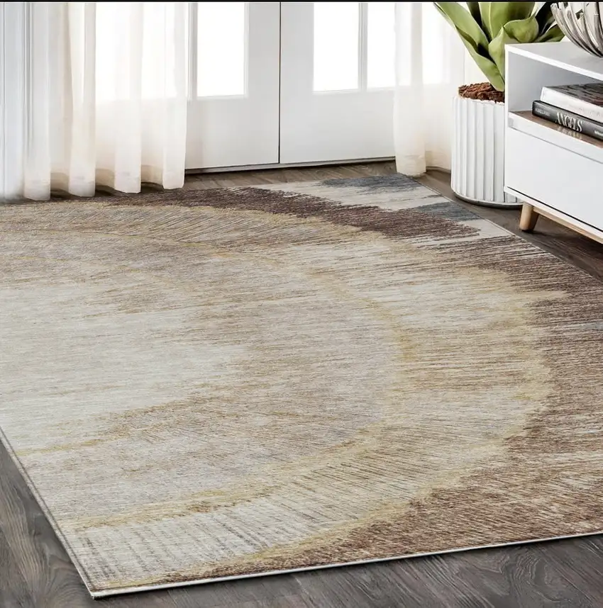 Brown Beige And Taupe Abstract Washable Indoor Outdoor Area Rug Photo 2