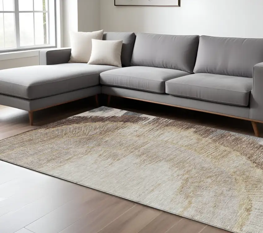 Brown Beige And Taupe Abstract Washable Indoor Outdoor Area Rug Photo 1