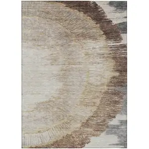 Photo of Brown Beige And Taupe Abstract Washable Indoor Outdoor Area Rug