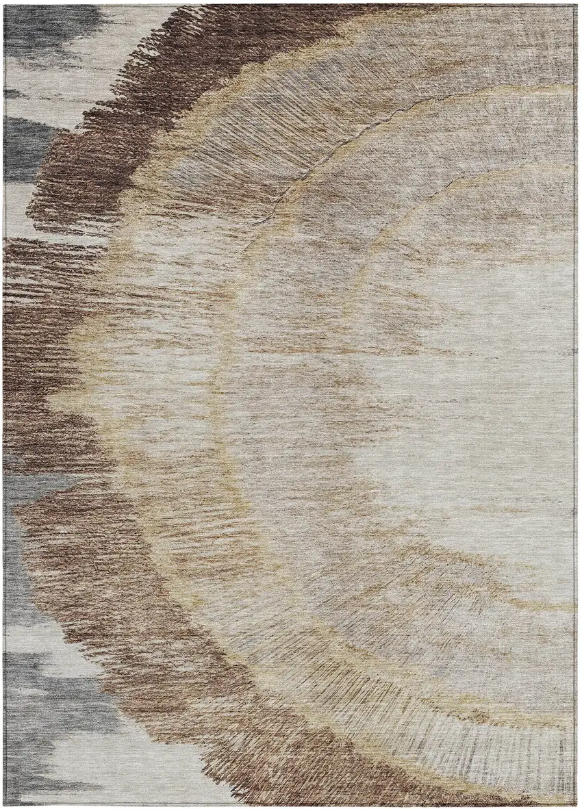 Brown Beige And Taupe Abstract Washable Indoor Outdoor Area Rug Photo 5