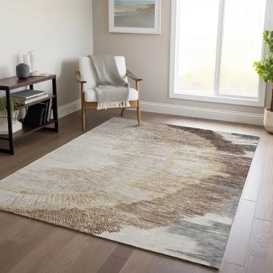 Brown Beige And Taupe Abstract Washable Indoor Outdoor Area Rug Photo 8
