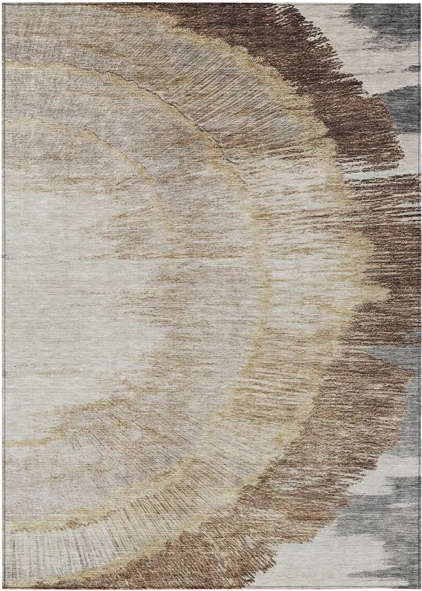 Brown Beige And Taupe Abstract Washable Indoor Outdoor Area Rug Photo 2