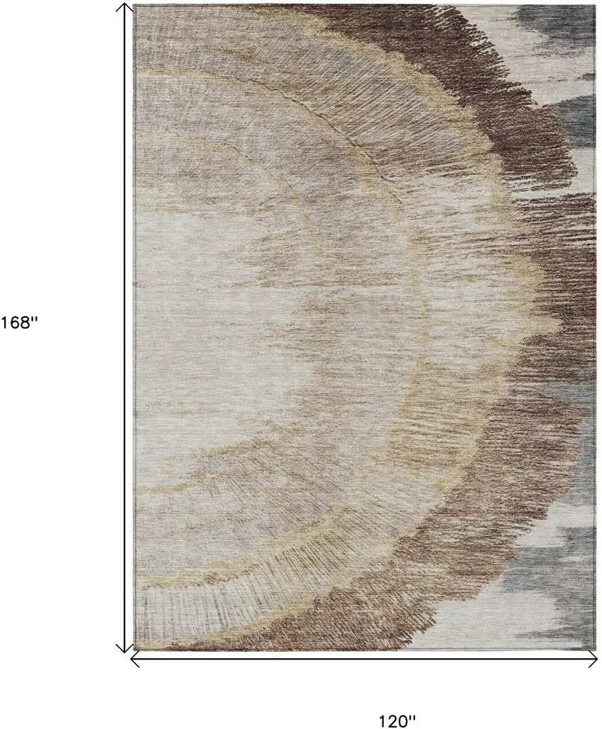 Brown Beige And Taupe Abstract Washable Indoor Outdoor Area Rug Photo 3