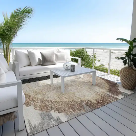 Brown Beige And Taupe Abstract Washable Indoor Outdoor Area Rug Photo 7