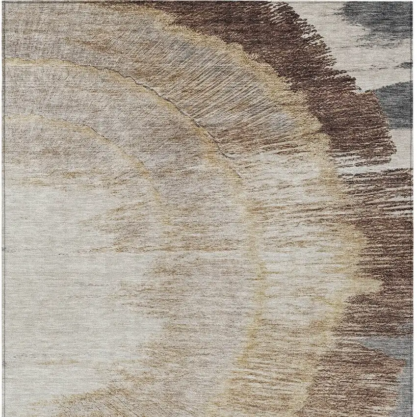 Brown Beige And Taupe Abstract Washable Indoor Outdoor Area Rug Photo 6