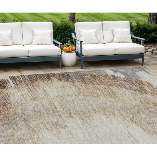 Brown Beige And Taupe Abstract Washable Indoor Outdoor Area Rug Photo 1